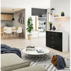 HUCOCO KIOTOS - Buffet Style Moderne Salon/salle à Manger - 110x80x35 - 4 Tiroirs+2 Portes - Gris -Buffet et enfilade Soldes 45739331 3