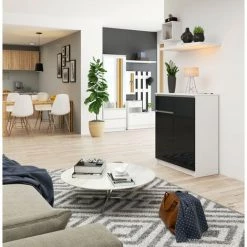 HUCOCO ELLIS - Buffet Style Moderne Salon/bureau - 80x99x40 - 1 Tiroir+2 Portes - Meuble De Salon - Gris -Buffet et enfilade Soldes 45739334 3