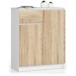 HUCOCO ELLIS - Buffet Style Moderne Salon/bureau - 80x99x40 - 1 Tiroir+2 Portes - Meuble De Salon - Sonoma