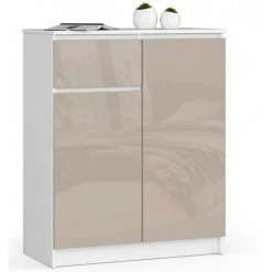 HUCOCO ELLIS - Buffet Style Moderne Salon/bureau - 80x99x40 - 2 Portes+1 Tiroir - Meuble De Salon - Beige