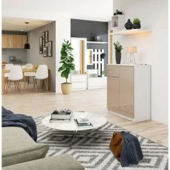 HUCOCO ELLIS - Buffet Style Moderne Salon/bureau - 80x99x40 - 2 Portes+1 Tiroir - Meuble De Salon - Beige -Buffet et enfilade Soldes 45739337 3