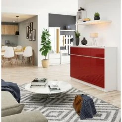 HUCOCO GRACE - Buffet De Salle à Manger - 140x99x40 Cm - 3 Tiroirs+3 Portes - Meuble De Salon - Rouge -Buffet et enfilade Soldes 45739502 3