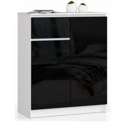 HUCOCO ELLIS - Buffet Style Moderne Salon/bureau - 80x99x40 - 2 Portes+1 Tiroir - Meuble De Salon - Noir