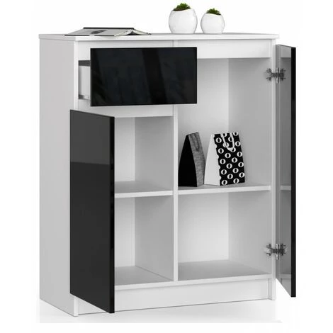 HUCOCO ELLIS - Buffet Style Moderne Salon/bureau - 80x99x40 - 2 Portes+1 Tiroir - Meuble De Salon - Noir 2 HUCOCO ELLIS - Buffet Style Moderne Salon/bureau - 80x99x40 - 2 Portes+1 Tiroir - Meuble De Salon - Noir – Image 2