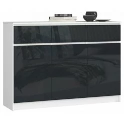 HUCOCO GRACE - Buffet Style Moderne Salon - 140x99x40 - 3 Tiroirs+3 Portes - Gris