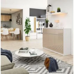 HUCOCO GRACE - Buffet Style Moderne Salon - 140x99x40 - 3 Tiroirs+3 Portes - Beige -Buffet et enfilade Soldes 45739737 3