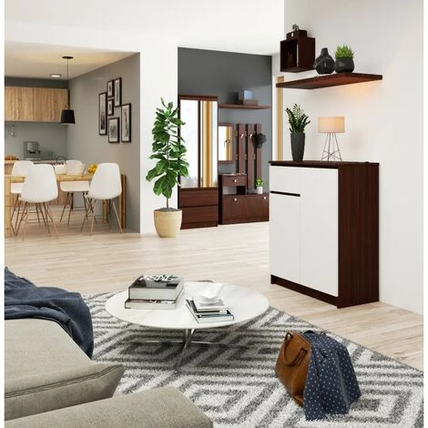 HUCOCO ELLIS - Buffet Style Moderne Salon/bureau - 80x99x40 - 2 Portes+1 Tiroir - Meuble De Salon - Blanc 3 HUCOCO ELLIS - Buffet Style Moderne Salon/bureau - 80x99x40 - 2 Portes+1 Tiroir - Meuble De Salon - Blanc – Image 3