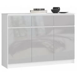 HUCOCO GRACE - Buffet Style Moderne Salon - 140x99x40 - 3 Portes+3 Tiroirs - Gris