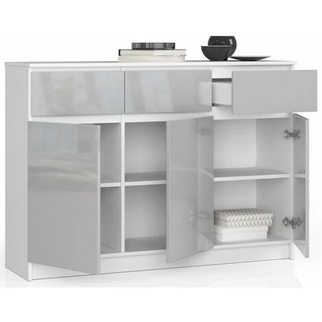 HUCOCO GRACE - Buffet Style Moderne Salon - 140x99x40 - 3 Portes+3 Tiroirs - Gris 2 HUCOCO GRACE - Buffet Style Moderne Salon - 140x99x40 - 3 Portes+3 Tiroirs - Gris – Image 2