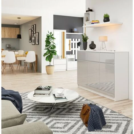 HUCOCO GRACE - Buffet Style Moderne Salon - 140x99x40 - 3 Portes+3 Tiroirs - Gris 3 HUCOCO GRACE - Buffet Style Moderne Salon - 140x99x40 - 3 Portes+3 Tiroirs - Gris – Image 3