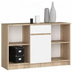 HUCOCO LARS - Buffet Style Moderne Salon/bureau - 120x77x40 - 1 Porte+1 Tiroir - Meuble De Salon - Blanc