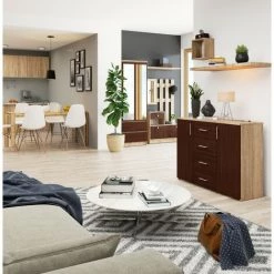 HUCOCO KIOTOS - Buffet Style Moderne Salon/salle à Manger - 110x80x35 - 4 Tiroirs+2 Portes - Wengé -Buffet et enfilade Soldes 45742229 3