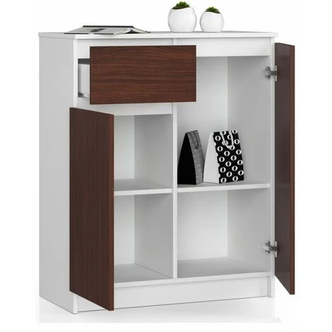 HUCOCO ELLIS - Buffet Style Moderne Salon/bureau - 80x99x40 - 2 Portes+1 Tiroir - Meuble De Salon - Wengé 2 HUCOCO ELLIS - Buffet Style Moderne Salon/bureau - 80x99x40 - 2 Portes+1 Tiroir - Meuble De Salon - Wengé – Image 2