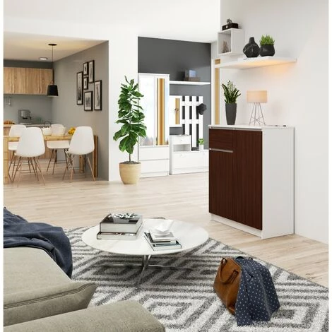 HUCOCO ELLIS - Buffet Style Moderne Salon/bureau - 80x99x40 - 2 Portes+1 Tiroir - Meuble De Salon - Wengé 3 HUCOCO ELLIS - Buffet Style Moderne Salon/bureau - 80x99x40 - 2 Portes+1 Tiroir - Meuble De Salon - Wengé – Image 3