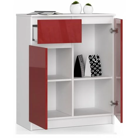 HUCOCO ELLIS - Buffet Style Moderne Salon/bureau - 80x99x40 - 2 Portes+1 Tiroir - Meuble De Salon - Rouge 2 HUCOCO ELLIS - Buffet Style Moderne Salon/bureau - 80x99x40 - 2 Portes+1 Tiroir - Meuble De Salon - Rouge – Image 2