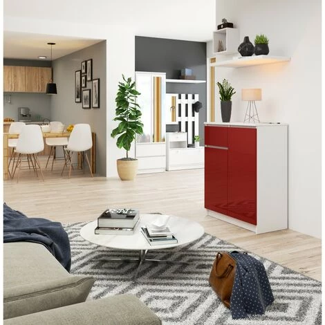 HUCOCO ELLIS - Buffet Style Moderne Salon/bureau - 80x99x40 - 2 Portes+1 Tiroir - Meuble De Salon - Rouge 3 HUCOCO ELLIS - Buffet Style Moderne Salon/bureau - 80x99x40 - 2 Portes+1 Tiroir - Meuble De Salon - Rouge – Image 3