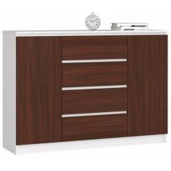 HUCOCO OSCAR - Buffet Style Moderne Salon/bureau - 140x99x40 - 2 Portes+4 Tiroirs - Meuble De Salon - Wengé