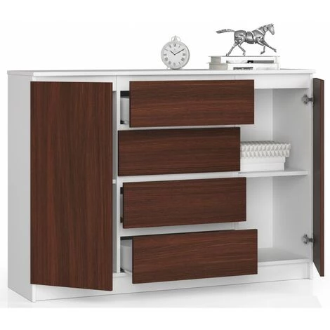 HUCOCO OSCAR - Buffet Style Moderne Salon/bureau - 140x99x40 - 2 Portes+4 Tiroirs - Meuble De Salon - Wengé 2 HUCOCO OSCAR - Buffet Style Moderne Salon/bureau - 140x99x40 - 2 Portes+4 Tiroirs - Meuble De Salon - Wengé – Image 2