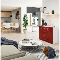 HUCOCO KIOTOS - Buffet Style Moderne Salon/salle à Manger - 110x80x35 - 4 Tiroirs+2 Portes - Rouge -Buffet et enfilade Soldes 45742374 3