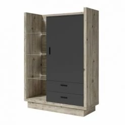 PRICE FACTORY Buffet Haut CORK Avec LED Intégrées. Coloris Pin Et Gris Anthracite. Style Design - Gris