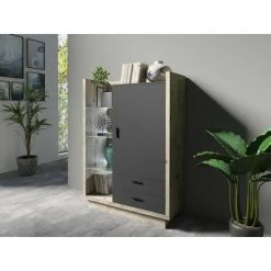PRICE FACTORY Buffet Haut CORK Avec LED Intégrées. Coloris Pin Et Gris Anthracite. Style Design - Gris -Buffet et enfilade Soldes 45785997 3