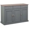LES TENDANCES Buffet 3 Portes 3 Tiroirs Pin Massif Foncé Et Gris Luza