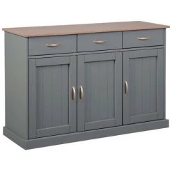 LES TENDANCES Buffet 3 Portes 3 Tiroirs Pin Massif Foncé Et Gris Luza