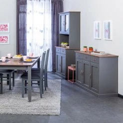 LES TENDANCES Buffet 3 Portes 3 Tiroirs Pin Massif Foncé Et Gris Luza -Buffet et enfilade Soldes 45792060 3