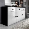 DANSMAMAISON Buffet 3 Portes 3 Tiroirs Blanc/Noir - ZEME - L 180 X L 49 X H 85 Cm - Noir Et Blanc