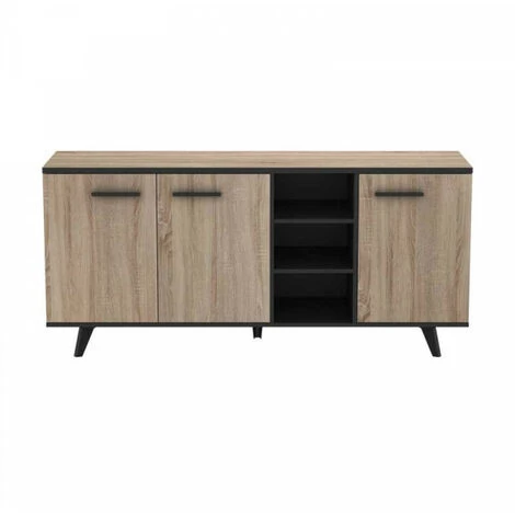DANSMAMAISON Buffet 3 Portes 3 Niches Chêne/Noir - AVIGNON - L 161 X L 44 X H 73 Cm - Bois 2 DANSMAMAISON Buffet 3 Portes 3 Niches Chêne/Noir - AVIGNON - L 161 X L 44 X H 73 Cm - Bois – Image 2
