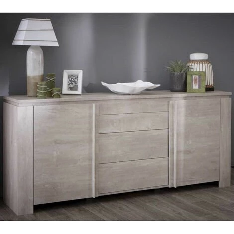 DANSMAMAISON Buffet 2 Portes 3 Tiroirs Chêne Beige - TOULOUSE - L 205 X L 42 X H 87 Cm - Bois Clair 1 DANSMAMAISON Buffet 2 Portes 3 Tiroirs Chêne Beige - TOULOUSE - L 205 X L 42 X H 87 Cm - Bois Clair