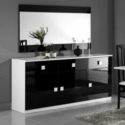 DANSMAMAISON Buffet 3 Portes 3 Tiroirs Noir/Blanc - ZEME - L 180 X L 49 X H 85 Cm - Noir Et Blanc