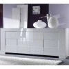 DANSMAMAISON Buffet 4 Portes Laqué Blanc Brillant - FATISCA - L 210 X L 50 X H 83 Cm - Blanc