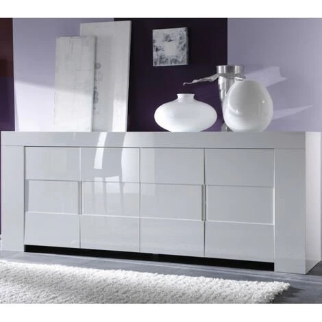 DANSMAMAISON Buffet 4 Portes Laqué Blanc Brillant - FATISCA - L 210 X L 50 X H 83 Cm - Blanc 1 DANSMAMAISON Buffet 4 Portes Laqué Blanc Brillant - FATISCA - L 210 X L 50 X H 83 Cm - Blanc
