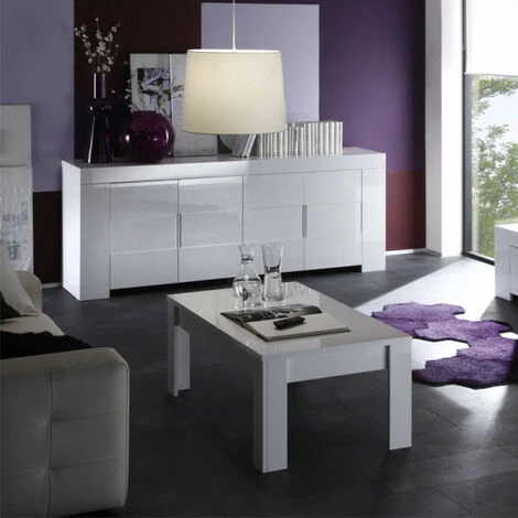 DANSMAMAISON Buffet 4 Portes Laqué Blanc Brillant - FATISCA - L 210 X L 50 X H 83 Cm - Blanc 2 DANSMAMAISON Buffet 4 Portes Laqué Blanc Brillant - FATISCA - L 210 X L 50 X H 83 Cm - Blanc – Image 2