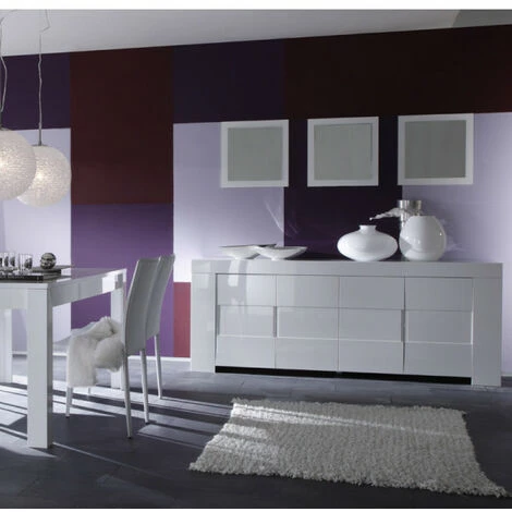 DANSMAMAISON Buffet 4 Portes Laqué Blanc Brillant - FATISCA - L 210 X L 50 X H 83 Cm - Blanc 3 DANSMAMAISON Buffet 4 Portes Laqué Blanc Brillant - FATISCA - L 210 X L 50 X H 83 Cm - Blanc – Image 3