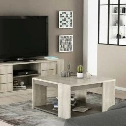 DANSMAMAISON Table Basse Carrée Double Plateaux - LYON - L 80 X L 80 X H 44 Cm - Bois Clair