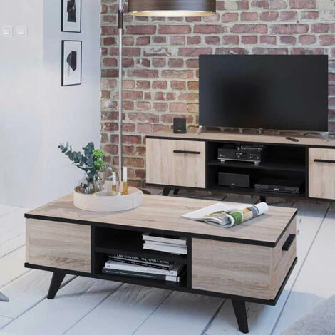 DANSMAMAISON Table Basse 2 Tiroirs Chêne/Noir - AVIGNON - L 106 X L 50 X H 35 Cm - Bois 1 DANSMAMAISON Table Basse 2 Tiroirs Chêne/Noir - AVIGNON - L 106 X L 50 X H 35 Cm - Bois