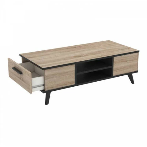 DANSMAMAISON Table Basse 2 Tiroirs Chêne/Noir - AVIGNON - L 106 X L 50 X H 35 Cm - Bois 3 DANSMAMAISON Table Basse 2 Tiroirs Chêne/Noir - AVIGNON - L 106 X L 50 X H 35 Cm - Bois – Image 3