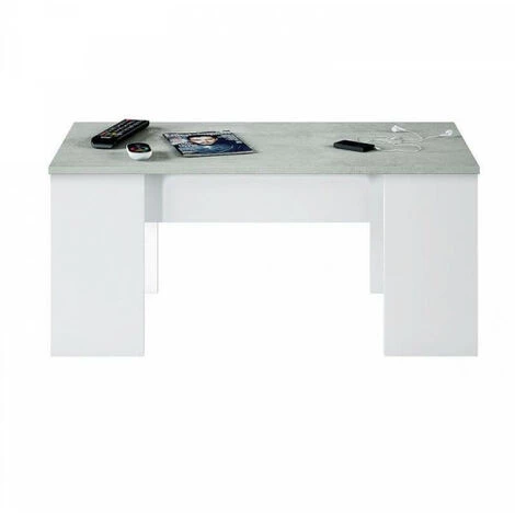 DANSMAMAISON Table Basse Relevable Blanc/Béton Ciré Clair - OXNARD - L 100 X L 50 X H 45 Cm - Blanc 3 DANSMAMAISON Table Basse Relevable Blanc/Béton Ciré Clair - OXNARD - L 100 X L 50 X H 45 Cm - Blanc – Image 3