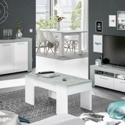 DANSMAMAISON Table Basse Relevable Blanc/Béton Ciré Clair - OXNARD - L 100 X L 50 X H 45 Cm - Blanc 8 DANSMAMAISON Table Basse Relevable Blanc/Béton Ciré Clair - OXNARD - L 100 X L 50 X H 45 Cm - Blanc -Buffet et enfilade Soldes 45792580 4