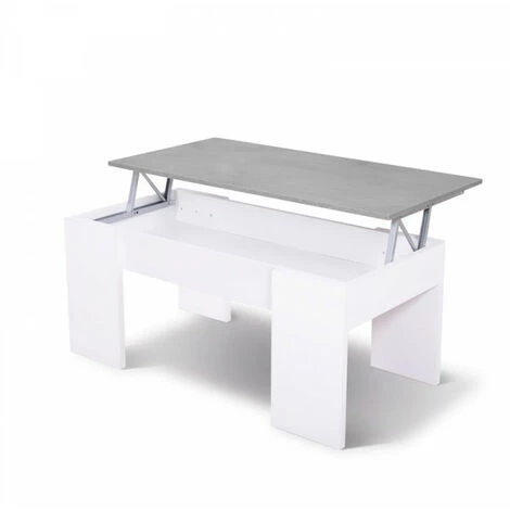 DANSMAMAISON Table Basse Relevable Blanc/Béton Ciré Clair - OXNARD - L 100 X L 50 X H 45 Cm - Blanc 5 DANSMAMAISON Table Basse Relevable Blanc/Béton Ciré Clair - OXNARD - L 100 X L 50 X H 45 Cm - Blanc – Image 5