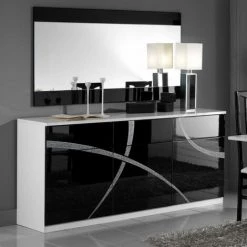 DANSMAMAISON Buffet 3 Portes 3 Tiroirs Noir/Blanc - CROSS - L 180 X L 49 X H 85 Cm - Noir Et Blanc