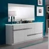 DANSMAMAISON Buffet 2 Portes 3 Tiroirs Blanc à LEDs - CRAC - L 180 X L 49 X H 85 Cm - Blanc