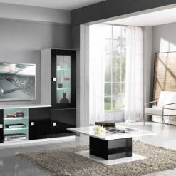 DANSMAMAISON Table Basse Rectangulaire Blanc/Noir Laqué - ZEME - L 110 X L 60 X H 43 Cm - Noir Et Blanc -Buffet et enfilade Soldes 45792601 2