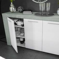DANSMAMAISON Buffet 3 Portes Blanc/Béton Ciré Clair - RUINUI - L 144 X L 42 X H 80 Cm - Blanc -Buffet et enfilade Soldes 45792603 3