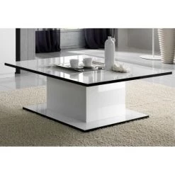 DANSMAMAISON Table Basse Rectangulaire Laquée Blanc - CROSS - L 110 X L 60 X H 43 Cm - Noir Et Blanc