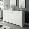 DANSMAMAISON Buffet 3 Portes Blanc - RUINUI - L 144 X L 42 X H 80 Cm - Blanc