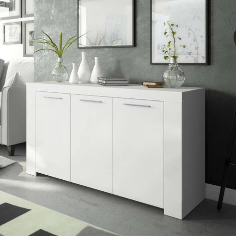 DANSMAMAISON Buffet 3 Portes Blanc - RUINUI - L 144 X L 42 X H 80 Cm - Blanc 1 DANSMAMAISON Buffet 3 Portes Blanc - RUINUI - L 144 X L 42 X H 80 Cm - Blanc