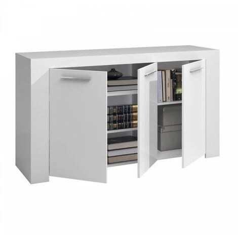 DANSMAMAISON Buffet 3 Portes Blanc - RUINUI - L 144 X L 42 X H 80 Cm - Blanc 2 DANSMAMAISON Buffet 3 Portes Blanc - RUINUI - L 144 X L 42 X H 80 Cm - Blanc – Image 2